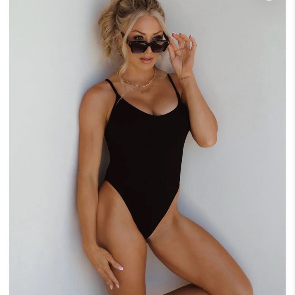 Salty Honey Raya Bather Sleek Black One-Piece Swimsuit with Slim Straps- SM